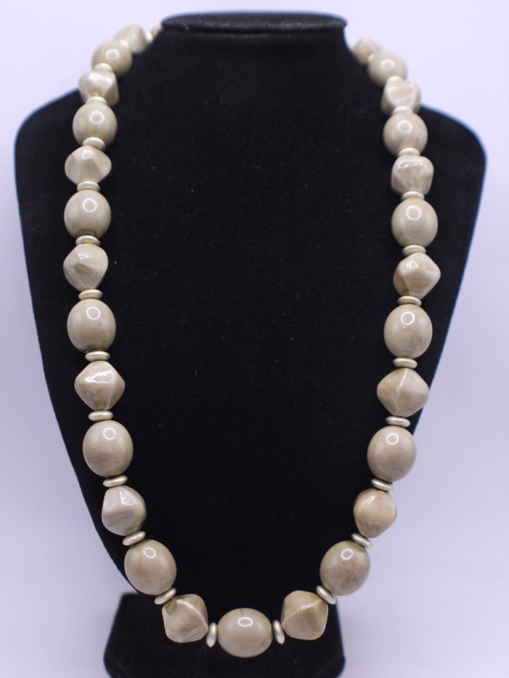 Vintage Beige acrylic Beaded Necklace - 24”